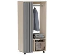 HOMCOM Armario vestidor móvil con cortina de almacenamiento armario sobre 4 ruedas con barra de colgar y estantes, armario rodante para dormitorio, 60 x 40 x 128 cm efecto madera natural