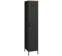 HOMCOM Armario vestuario delgado de metal con cierre de llave y estantes ajustables, armario metálico multiusos industrial para casa, oficina, garaje, 35 x 46 x 183 cm, color negro y marrón efecto