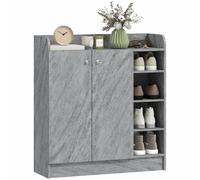 HOMCOM Armario Zapatero 12 Pares 83x30x90 cm Gris | Zapatero, 4 compartimentos abiertos, puerta doble, estante ajustable