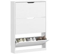 HOMCOM Armario Zapatero con 3 Puertas abatibles para Ahorrar Espacio, Zapatero de Entrada, Zapatero para 12 Pares con Recorte Inferior, 80x17x108 cm, Blanco