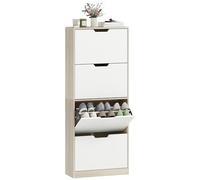 HOMCOM Armario zapatero con 4 puertas plegables para ahorrar espacio, zapatero de entrada con estantes ajustables, para 16 pares con asa empotrada, 62,5x26x156 cm, madera y blanco