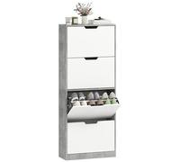 HOMCOM Armario zapatero con 4 puertas plegables para ahorrar espacio, zapatero de entrada con estantes ajustables, para 16 pares con tirador empotrado, 62,5x26x156 cm, gris cemento