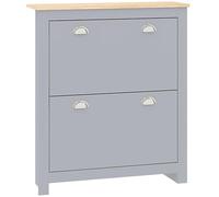 HOMCOM Armario zapatero de 2 cajones Moderno armario estrecho para zapatos Organizador de almacenamiento de madera con puertas abatibles Estante ajustable para 6-12 pares, Gris