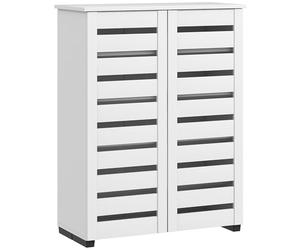 HOMCOM Armario Zapatero de 5 Niveles con 4 estantes Ajustables y Puertas de Listones, Moderno Zapatero de Madera Que Ahorra Espacio, 76x33x98 cm, Blanco