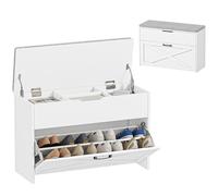 HOMCOM Armario Zapatero de Entrada, Zapatero con Asiento tapizado Lavable, Puerta Plegable, Compartimento de Almacenamiento de Cierre Suave, estantes Ajustables, para 8 Pares de Zapatos, Pasillo de