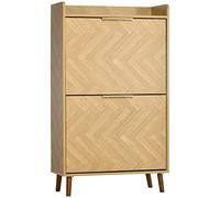 HOMCOM Armario Zapatos 12 Pares 2 Cajones 70x30x120cm Natural | Armario de zapatos estrecho, estantes ajustables, panel superior, patas de caucho, para entrada pasillo