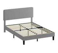 HOMCOM Armazón de cama 140 x 190 cm, somier con lamas de madera, cabecero regulable, cama doble tapizada en terciopelo acanalado, gris Aosom España
