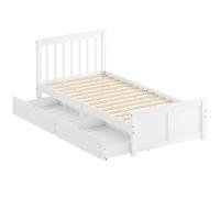 HOMCOM Armazón de cama individual, armazón de madera, cajones con ruedas, no necesita somier, 90 x 200 cm, blanco Aosom España