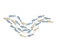 HOMCOM Arte de Pared de Banco de Peces con Tornillos Incluidos para Casa y Oficina, Decoración de Pared de Metal, 99.7x3.8x50.2 cm, Dorado y Azul