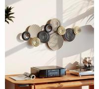 HOMCOM Arte mural 3D metal colgante círculo decoración Caqui Negro Oro | Esculturas de pared, salón, dormitorio, comedor