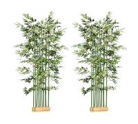 Homcom pack de 2 bambú artificiales 180 cm plantas artificiales con 1640 hojas maceta de madera de pino decoración para interior hogar 35x10x180 cm verde