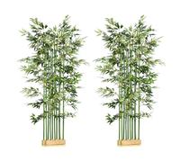HOMCOM Bambú Artificiales Pack de 2 180 cm 1640 Hojas 35x10x180 cm Verde | Plantas Artificiales, Maceta de Madera de Pino, Decoración para Interior Hogar