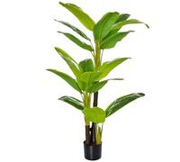 HOMCOM Bananera Artificial 150 cm Platanera Artificial con Maceta y 18 Hojas Planta para Decoración de Hogar Terraza Jardín Salón Oficina Verde