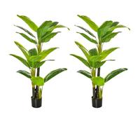 HOMCOM Pack de 2 Bananeras Artificiales 150 cm Plataneras Artificiales con Maceta y 18 Hojas para Decoración de Interior Hogar Salón Oficina Verde