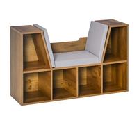 HOMCOM - Banco 2 en 1 con cojines de asiento, estante de cubo 6 compartimentos abiertos y 2 niveles, mueble de almacenamiento para sala de estar, dormitorio, oficina, 102 x 30 x 61 cm, marrón rústico