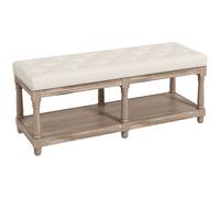 HOMCOM Banco Acolchado bancos de zapatos con 2 niveles de estantería 115 cm Pie de cama Forrada en lino patas de madera esculpida Lino Aosom España