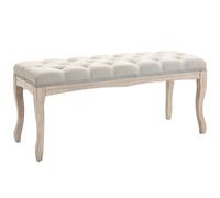 HOMCOM Banco Acolchado Banqueta de Estilo Clásico 110 cm Pie de Cama Acolchado en lino patas de madera de hévea talladas Lino Beige Aosom España