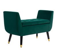 HOMCOM Banco Acolchado con Almacenamiento, Reposabrazos, Tela de Terciopelo, Madera de Goma, 107 x 42 x 65 cm, Verde