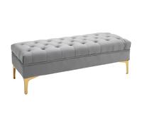 HOMCOM Banco acolchado para la punta de la cama, estilo clásico y elegante. 118L x 45l x 42H cm, metal dorado, terciopelo gris, cla