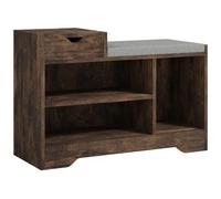 HOMCOM Banco Acolchado para Zapatos con estantes y cajón, marrón rústico | Banco de entrada moderno, sobre mesa, cojín acolchado, salón, recibidor