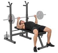 HOMCOM Banco ajustable, soporte barra, estación fondos, Gris | Plegable, gimnasio en casa, entrenamiento de fuerza, banco de ejercicios multiuso