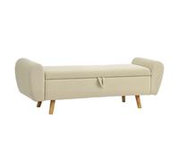 HOMCOM Banco Almacenaje 150 cm, Puff Almacenaje Tapizado en Pana, Banco Pie de Cama con Brazos Redondeados y Patas de Madera, Otomana para Dormitorio, Salón, Recibidor, Beige