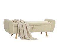 HOMCOM Banco Almacenaje 150 cm Puff Almacenaje Tapizado en Pana Beige | Banco Pie de Cama, Brazos Redondeados, Patas de Madera, Baúl, Otomana para Dormitorio, Salón, Recibidor, Carga 220 kg