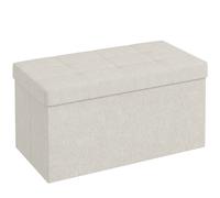 HOMCOM Banco Almacenaje Puff Almacenaje Plegable 84 L 76x38x38 cm Tapizado en Lino Sintético Baúl de Almacenamiento Crema Aosom España