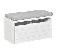 HOMCOM Banco Almacenamiento cojín Gris, Banco Zapatos MDF Blanco | Armario para zapatos con gran cajón de doble compartimento
