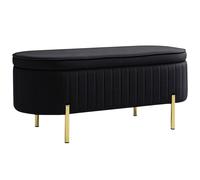 HOMCOM Banco Arcón de Entrada Ovalado 72 L con Tapa Abatible Asiento Acolchado en Terciopelo Negro Aosom España