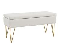HOMCOM Banco banqueta baúl de almacenamiento 2 en 1 en tela con patas horquilla de acero dorado 100x40x49 cm Crema Aosom España