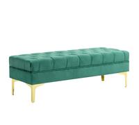 HOMCOM Banco banqueta capitonada para pie de cama estilo clásico chic dim. 118L x 45An x 42Al cm base de metal dorado terciopelo verde