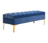 HOMCOM Banco banqueta capitoné pie de cama estilo clásico chic 118L x 45An x 42Al cm patas de metal dorado terciopelo azul