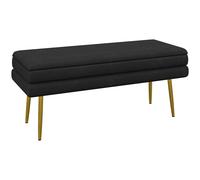 HOMCOM Banco banqueta cofre de almacenamiento 2 en 1 asiento de terciopelo y patas de acero - 100 x 37,5 x 42 cm negro y dorado