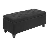 HOMCOM Banco con Almacenamiento Banqueta Baúl poliéster tipo lino Madera de Caucho Negro 100x40x44 cm Aosom España