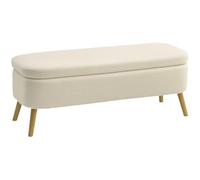 HOMCOM Banco con Espacio de Almacenamiento Acolchado con Aspecto de Forro Polar, baúl con Patas de Madera, Banco de Cama para salón, Dormitorio, Pasillo, 120 x 42 x 45 cm, Color Beige