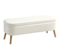 HOMCOM Banco con Espacio de Almacenamiento Banco tapizado con Aspecto de vellón, arcón con Patas de Madera, Cama para salón, Dormitorio, Pasillo 120 x 42 x 45 cm, Blanco Crema