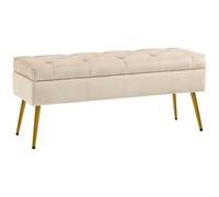 HOMCOM Banco con Espacio de Almacenamiento, Banco tapizado con Tapa de Terciopelo para Pasillo, Dormitorio, salón, Marco de Metal, 102 x 35 x 43 cm, Color Beige