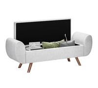 HOMCOM Banco contenedor con fondo de cama con reposabrazos, puf de tela con patas de madera y compartimento de 53,8 l, para dormitorio y salón, 132 x 42 x 50 cm, gris