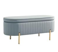 HOMCOM Banco contenedor entrada ovalado 72L diseño acanalado con tapa elevable y asiento acolchado, banco fondo cama, puf, baúl de terciopelo y patas de madera de pino, 108 x 44 x 43,5 cm, gris