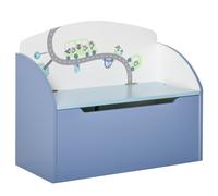 HOMCOM Banco Contenedor Portajuguetes 2 en 1 de Madera, Cofre Bancada con Respaldo para Niños de 3-6 Años, 60x30x50 cm, Azul