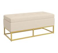 HOMCOM Banco contenedor rectangular con asiento acolchado y patas de acero, puf reposapiés de terciopelo para dormitorio y salón, 110 x 44 x 49 cm, beige