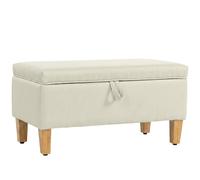 HOMCOM Banco de almacenaje, banco a los pies de la cama, reposapiés acolchado en lino con patas de madera de caucho, 71x37x36cm, beige