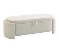 HOMCOM Banco de almacenaje, banco al pie de la cama ovalado en polar Teddy con asiento amplio, 129 x 48,5 x 44 cm, crema