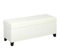 HOMCOM Banco de Almacenaje con 2 Bisagras de Seguridad Tapa Abatible para Dormitorio Salón 120x40x48 cm Crema