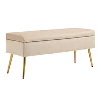 HOMCOM Banco de almacenamiento 2 en 1 banqueta de terciopelo con tapa abatible y patas de metal Amarillo Aosom España