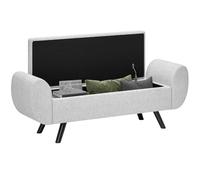 HOMCOM Banco de Almacenamiento 53.8L con reposabrazos 132x42x50cm Gris | Otomano tapizado de lino, banco de cama, cofre de almacenamiento, reposapiés para salón, dormitorio, entrada