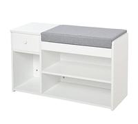 HOMCOM Banco de Almacenamiento para Zapatos de 2 Niveles de Almacenamiento, nicho, cajón, Maletero Integrado con cojín Gris Blanco