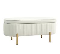 HOMCOM Banco de almacenamiento, pie de cama en terciopelo con tapa, patas de metal, capacidad 72 L, 108x44x43,5cm, crema