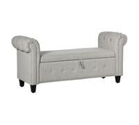 HOMCOM Banco de Almacenamiento Taburete de Almacenaje de Lino con Tapa de Bisagras Patas de Madera y Reposabrazos Enrollados para Dormitorio Salón Pasillo Carga 150 kg 146,5x49x74,5 cm Gris Claro